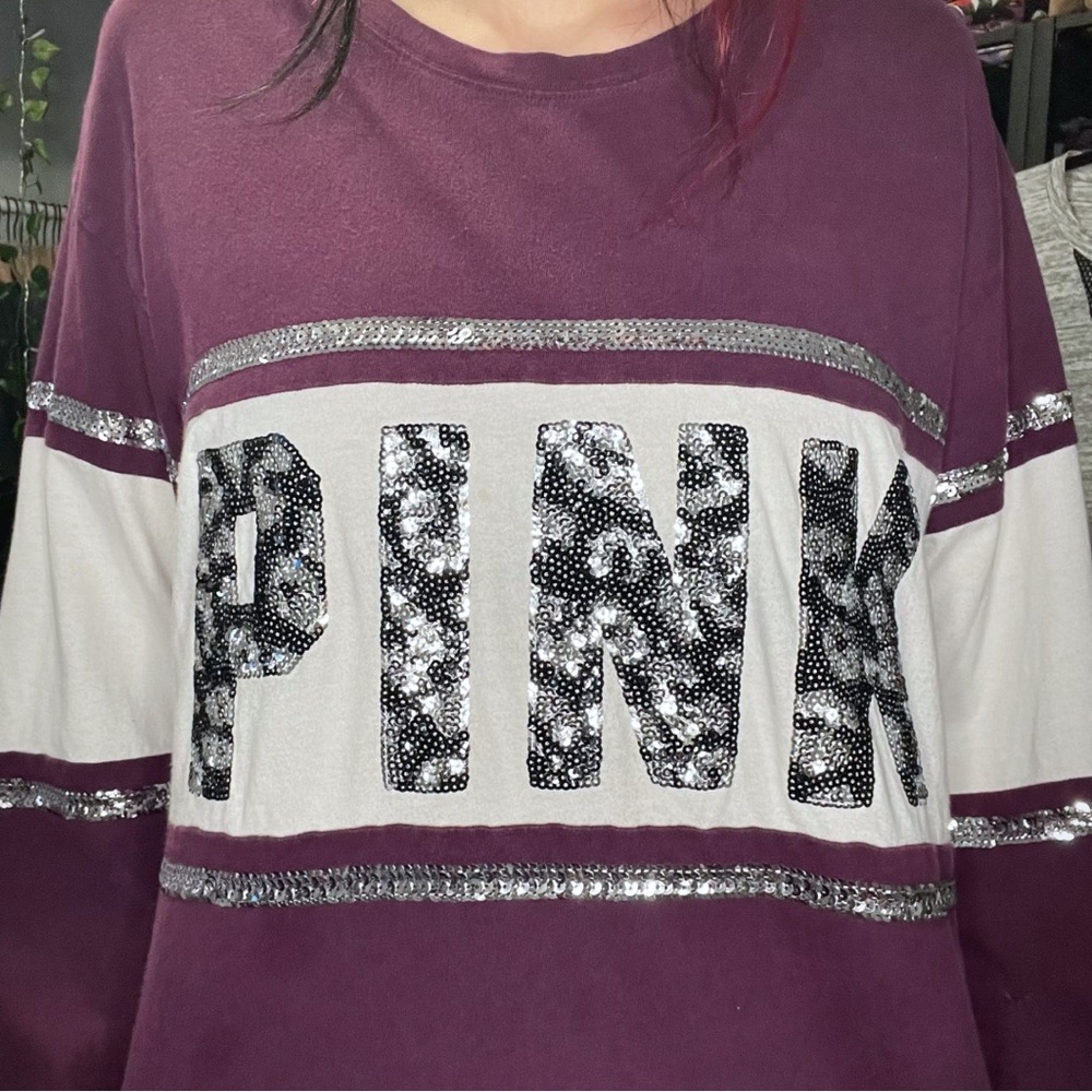 Victoria’s Secret Pink Leopard Sequin Varsity Long Sleeve Y2K